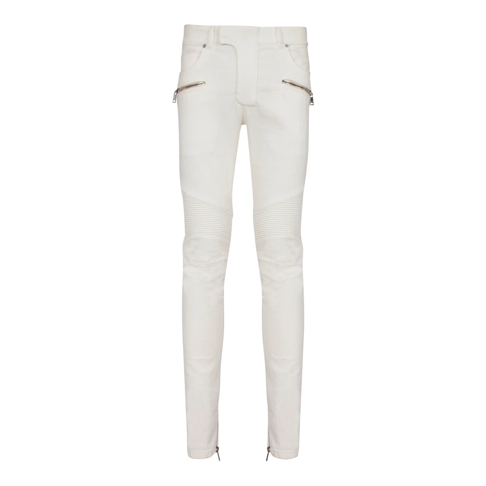 Balmain Witte Slim Fit Biker Jeans White Heren