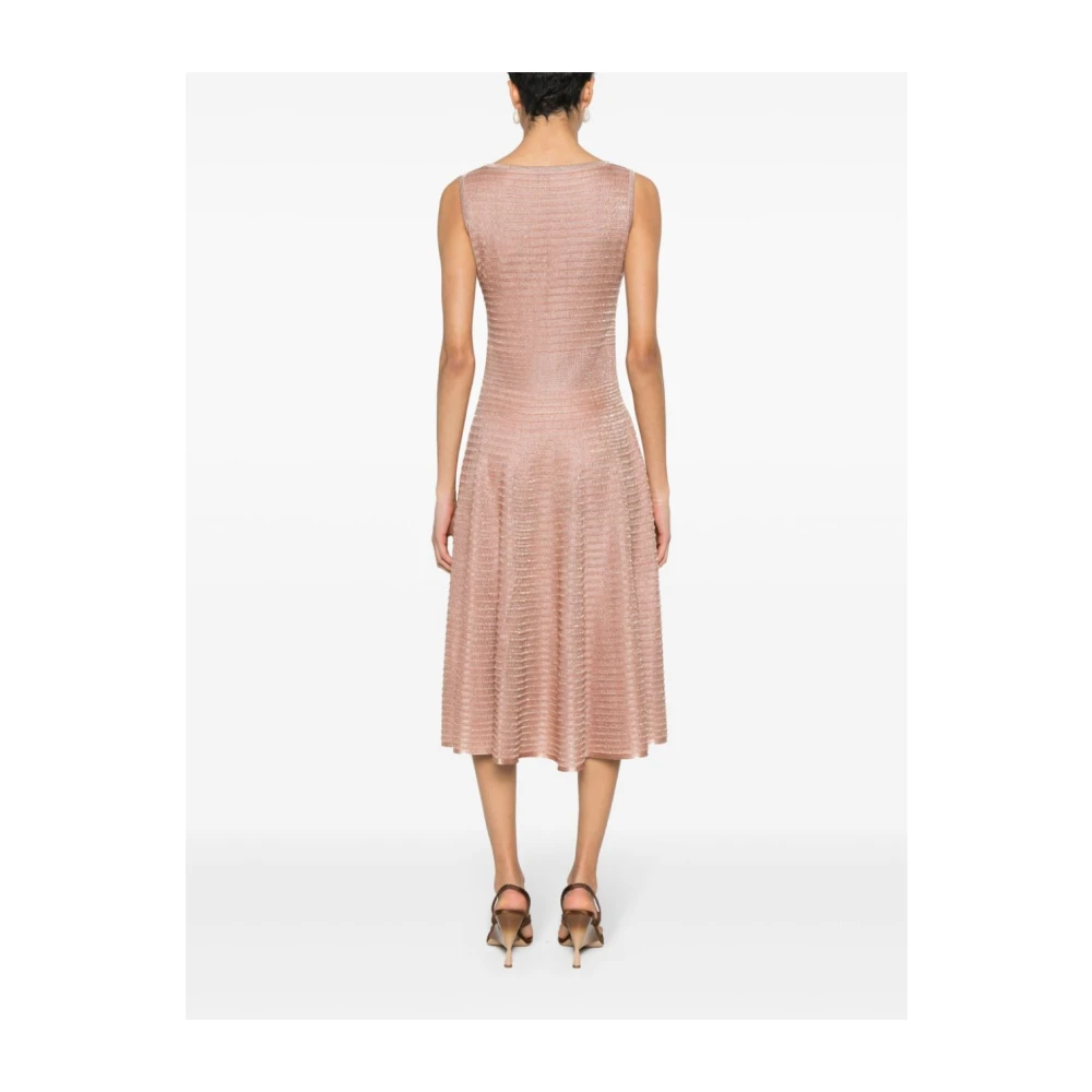 Antonino Valenti Gebreide Boothals Jurk Wijd Uitlopende Rok Beige Dames