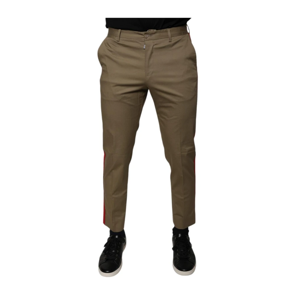Dolce & Gabbana Men's Brown Logo Casual Tapered Trousers - Chinos - S - Trousers
