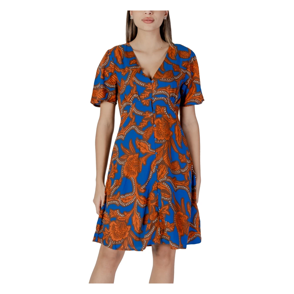 B.young Women's Multicolor Short Dresses, Xs, Blue Print V-Neck Buttoned Shorts