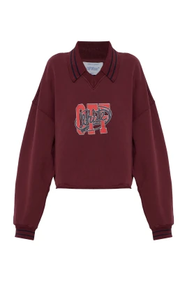 'Off' College Crop Polo Sweatshirt