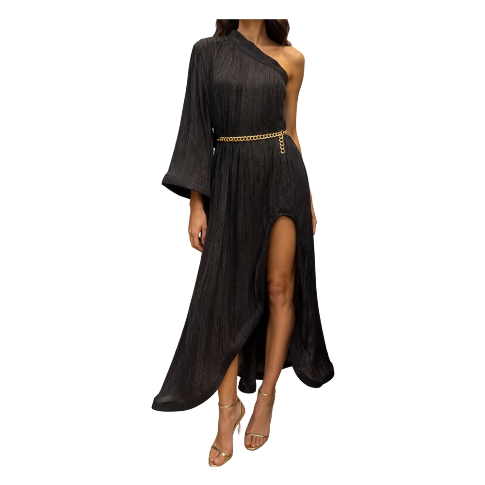 Simona Corsellini Black Gowns, Female, S, Abito Monospalla Effetto Plissettato In Lurex