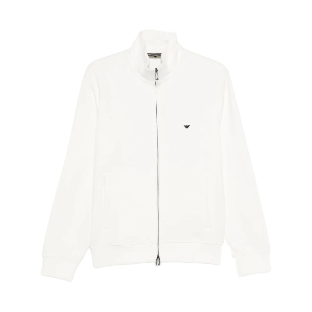 Emporio Armani Men's White Zip-Throughs, M, Logo Cotton Sweatshirt