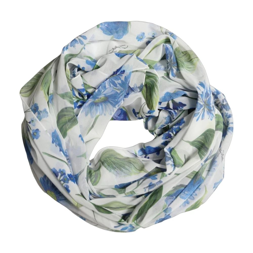 Dolce & Gabbana White Blue Floral Square Foulard Scarf - Image 2