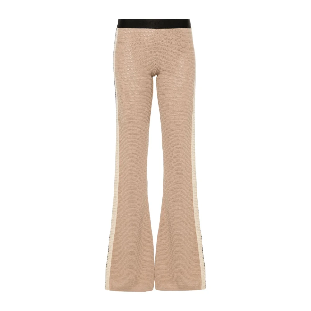Palm Angels Women's Beige Wide Trousers, S, Crochet Knit Flared Trousers