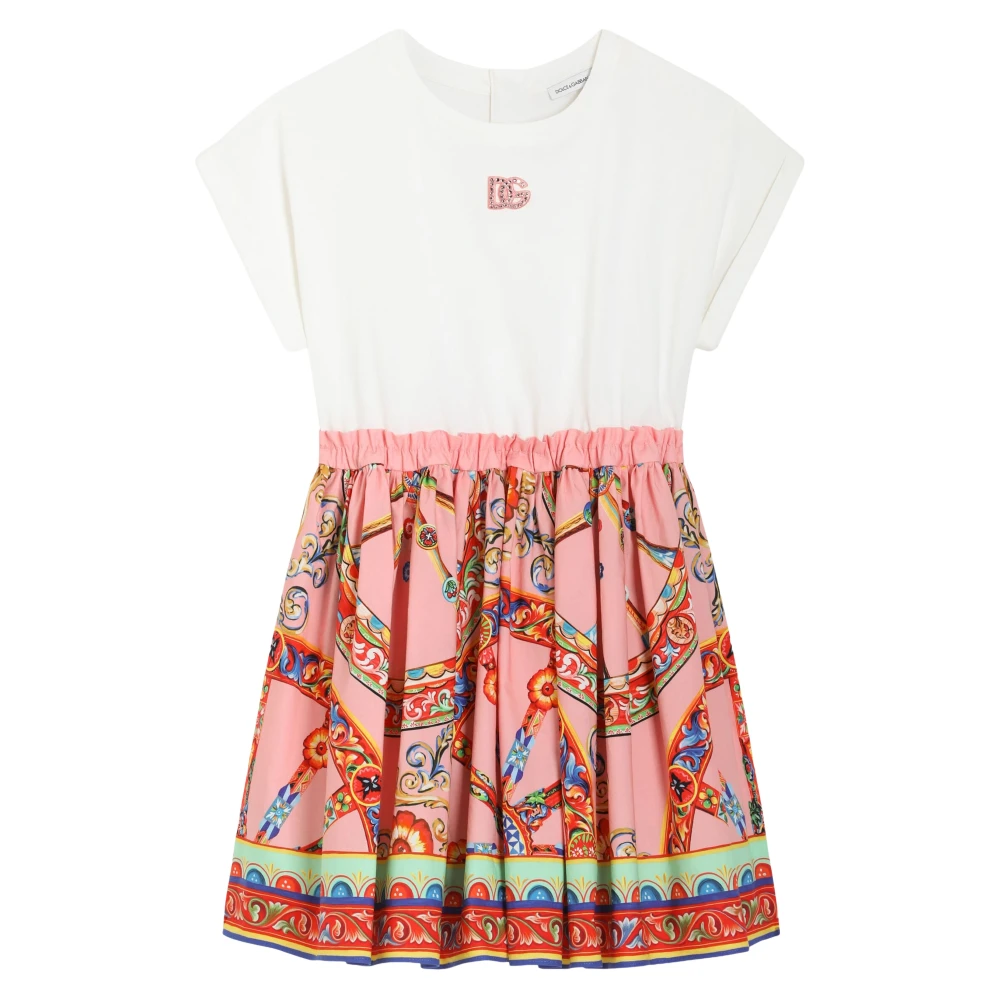 Dolce & Gabbana Kids Girls Pink Dolce & Gabbana Carretto Print Logo Dress In - 6 Yrs - Image 3