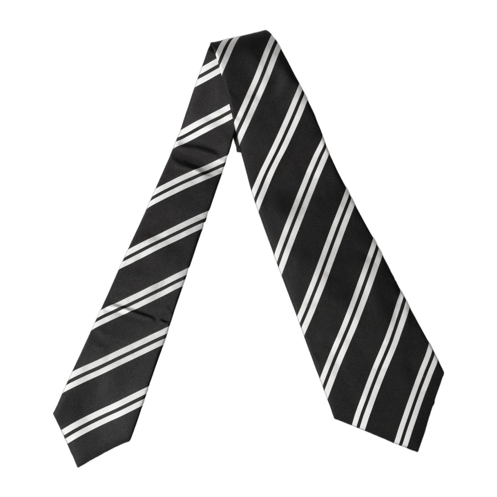 Dolce & Gabbana Dark Gray White Stripes Silk Adjustable Women Necktie Tie - Image 2