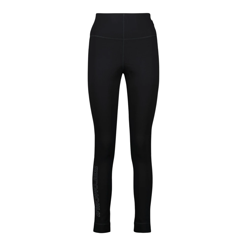 Moncler Zwarte Nylon Leggings Slim Fit Reflecterend Black Dames