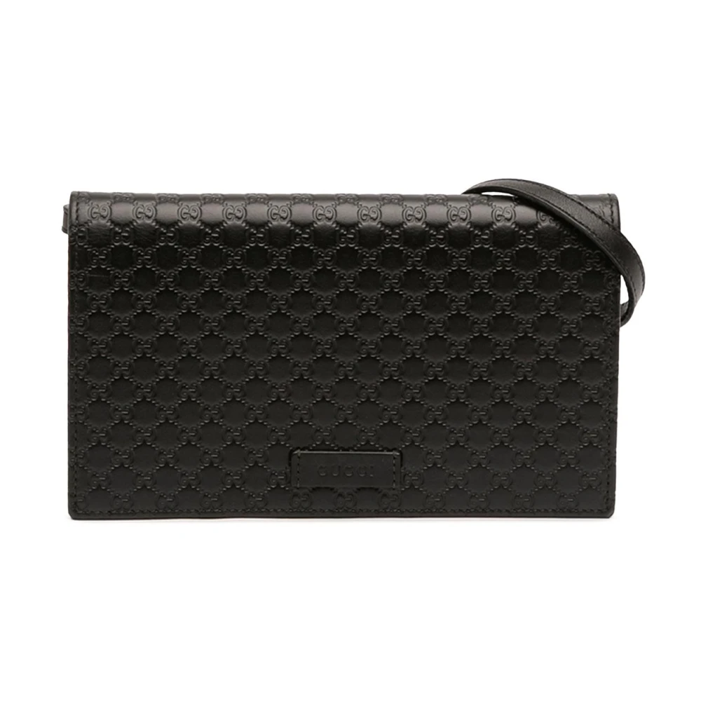 Gucci Vintage Women's Black Pre-Owned Vintage Monogram Embossed Leather Wallet On Chain