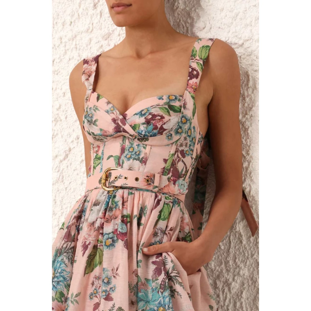 Zimmermann Roze Midi Jurk met Strikbandjes Multicolor Dames
