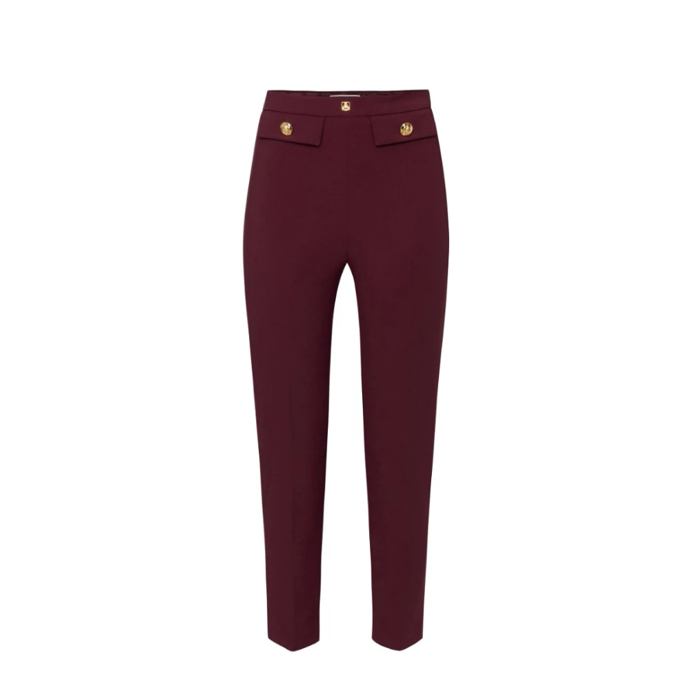 Elisabetta Franchi Logo Rivet Stretch Crepe Enkellange Broek Red Dames