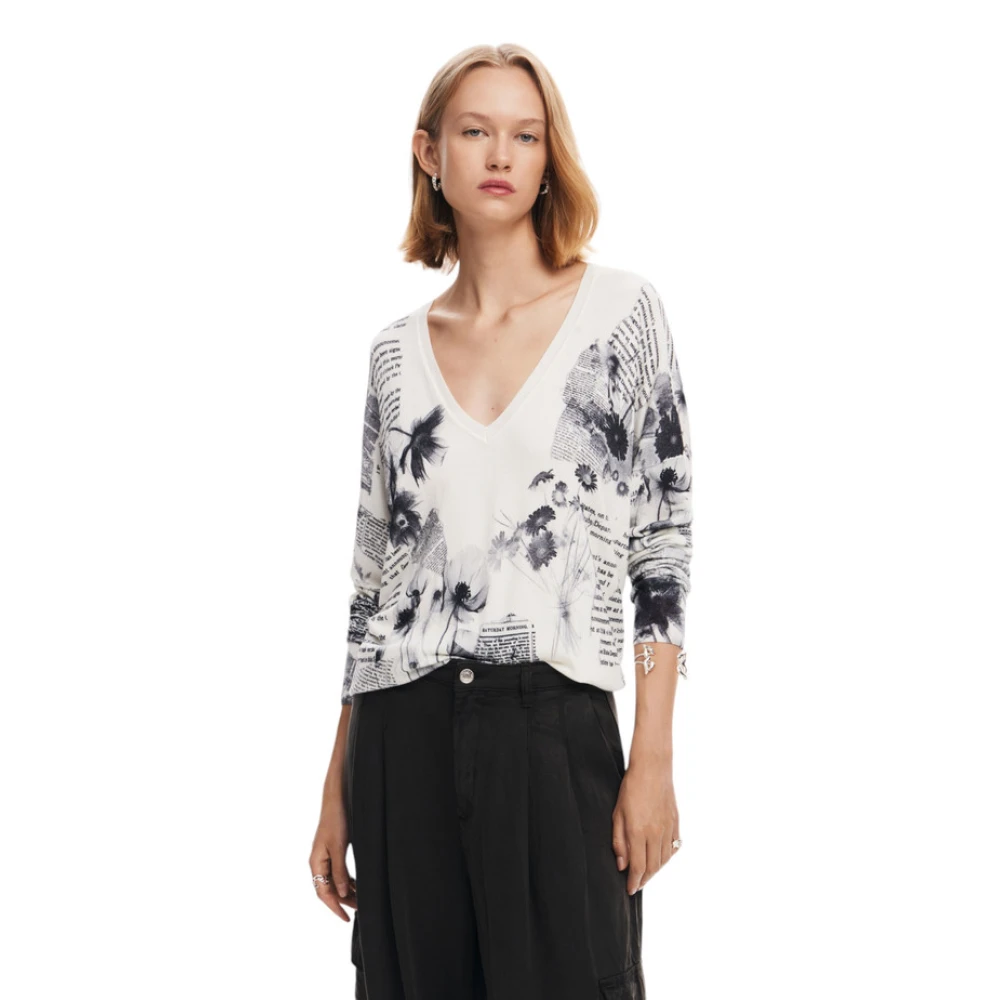 Desigual V-hals Trui White Dames