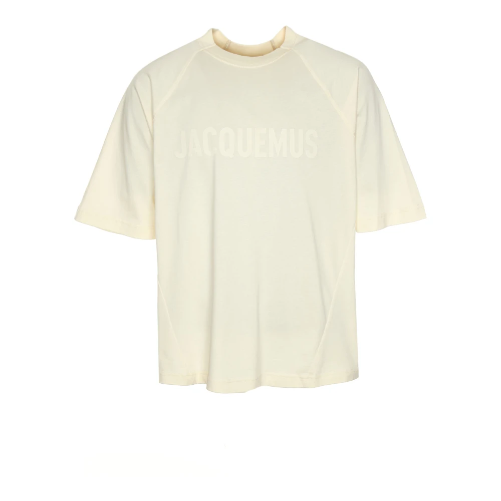 Jacquemus Raglanmouw Logo Print T-Shirt Beige Heren
