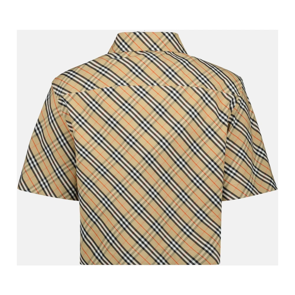 Burberry Geruite Crop Shirt Vintage Stijl Beige Dames
