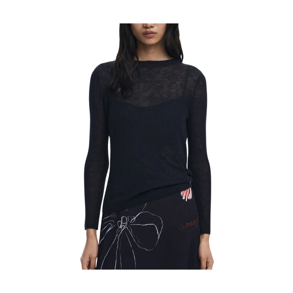 Desigual Women's Black Round-Neck Knitwear, S, Dress With Heart Warmers
