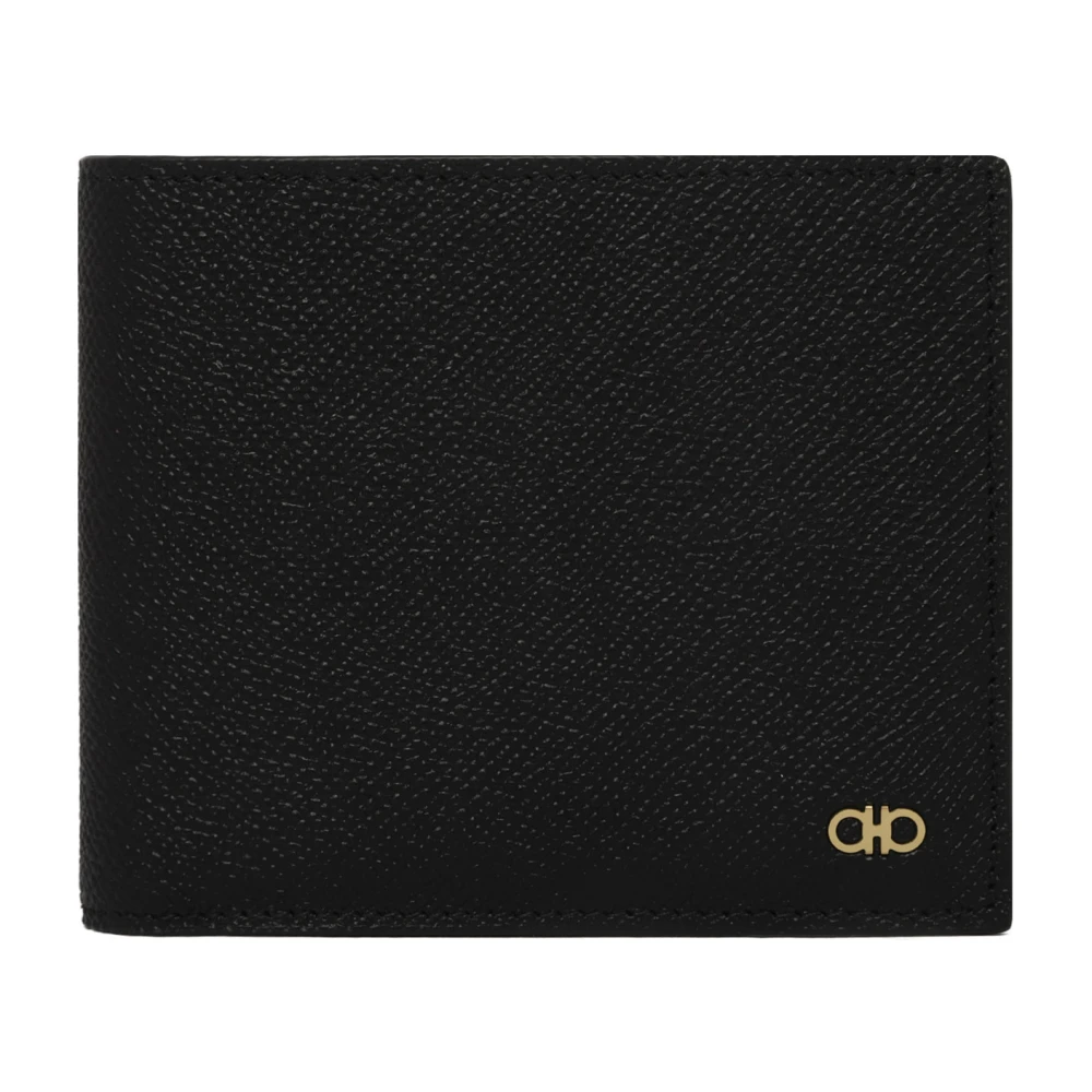 Salvatore Ferragamo Zwarte leren portemonnee met logodetail Black Heren