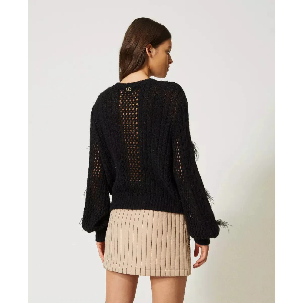 Twinset Wollen en Alpaca Trui met Veren Black Dames