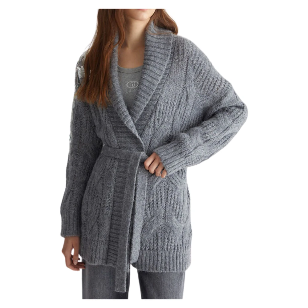 Liu Jo Grijze Vest met Vlechten en Pailletten Gray Dames