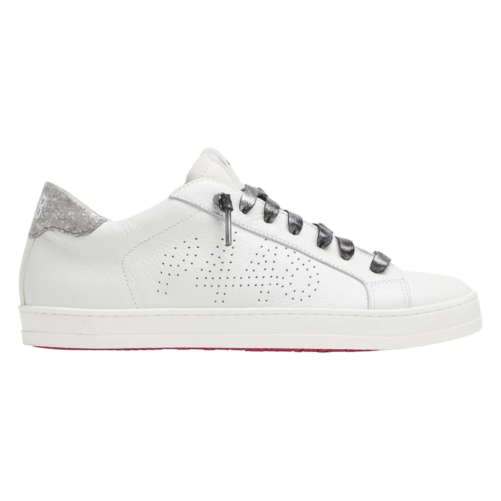 P448 Witte Leren Sneakers met Glitteraccenten Dames Schoenen