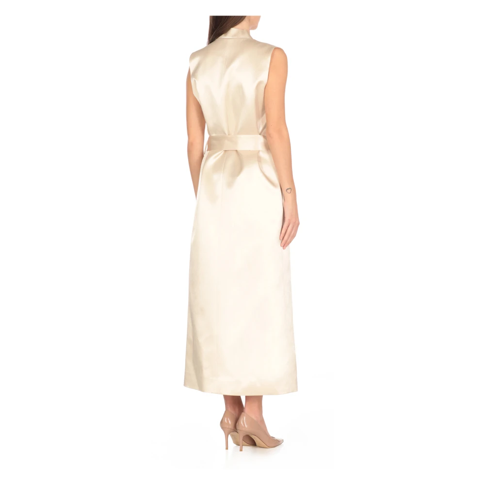 Philosophy di Lorenzo Serafini Ivoor Satijnen Jurk met Reverskraag Beige Dames