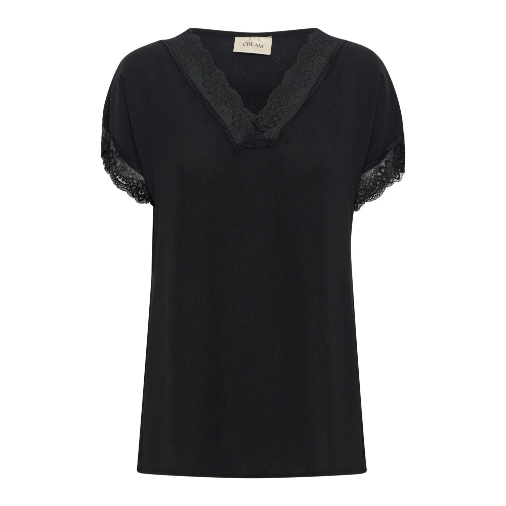 Cream Zwart Kant Blouse Black Dames