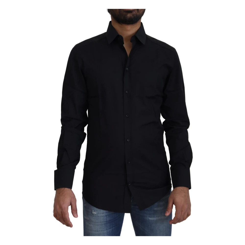Dolce & Gabbana Men's Black Casual Shirts, S, Chic Cotton Dress Shirt