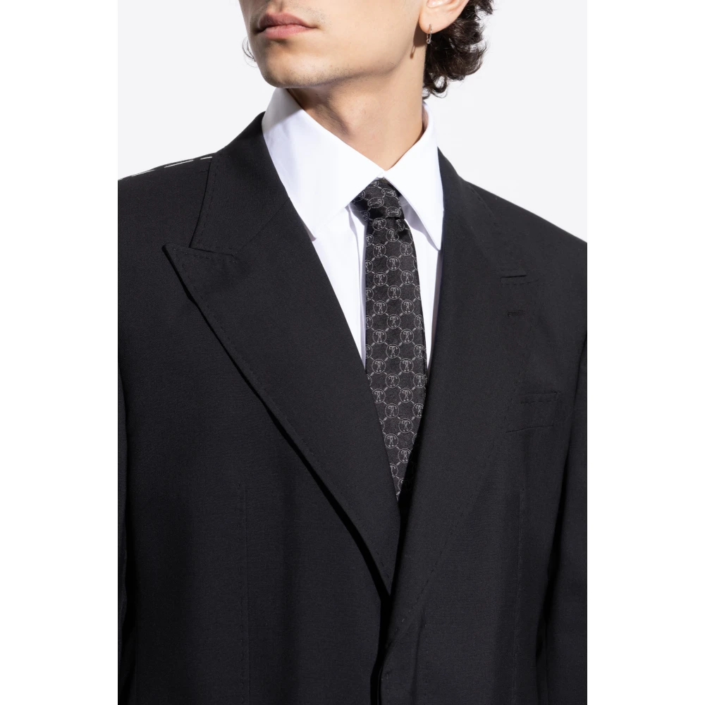 Moschino Zijden stropdas met monogram Black Heren