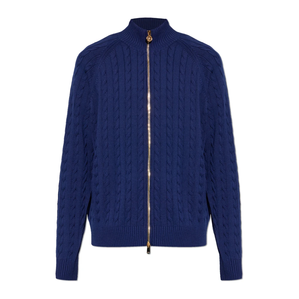 Versace Mannelijk Blauw Cardigan Met Opstaande Kraag