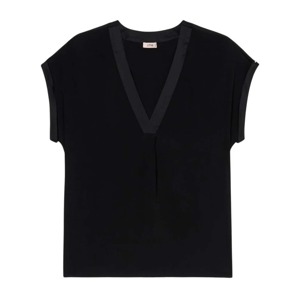 Oltre Damen Schwarz V-Ausschnitt-Bluse Aus Viskose