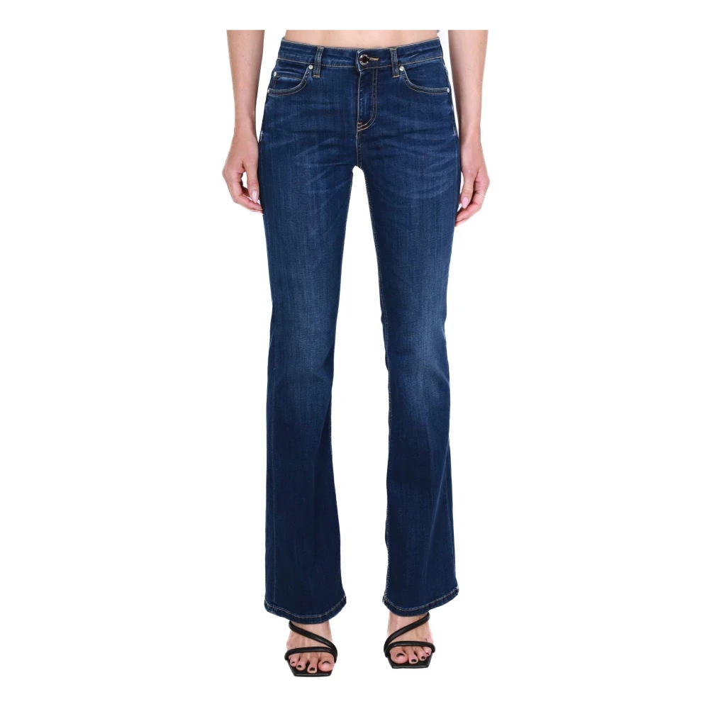Pinko Flared Fit Denim Jeans met Strass Logo Blue Dames