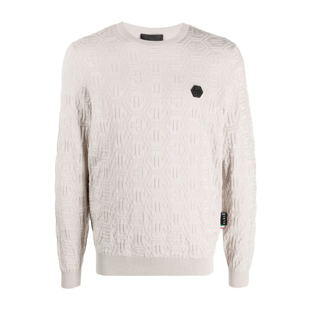 Philipp Plein Monogram Zijde Wol Pullover Trui Beige Heren