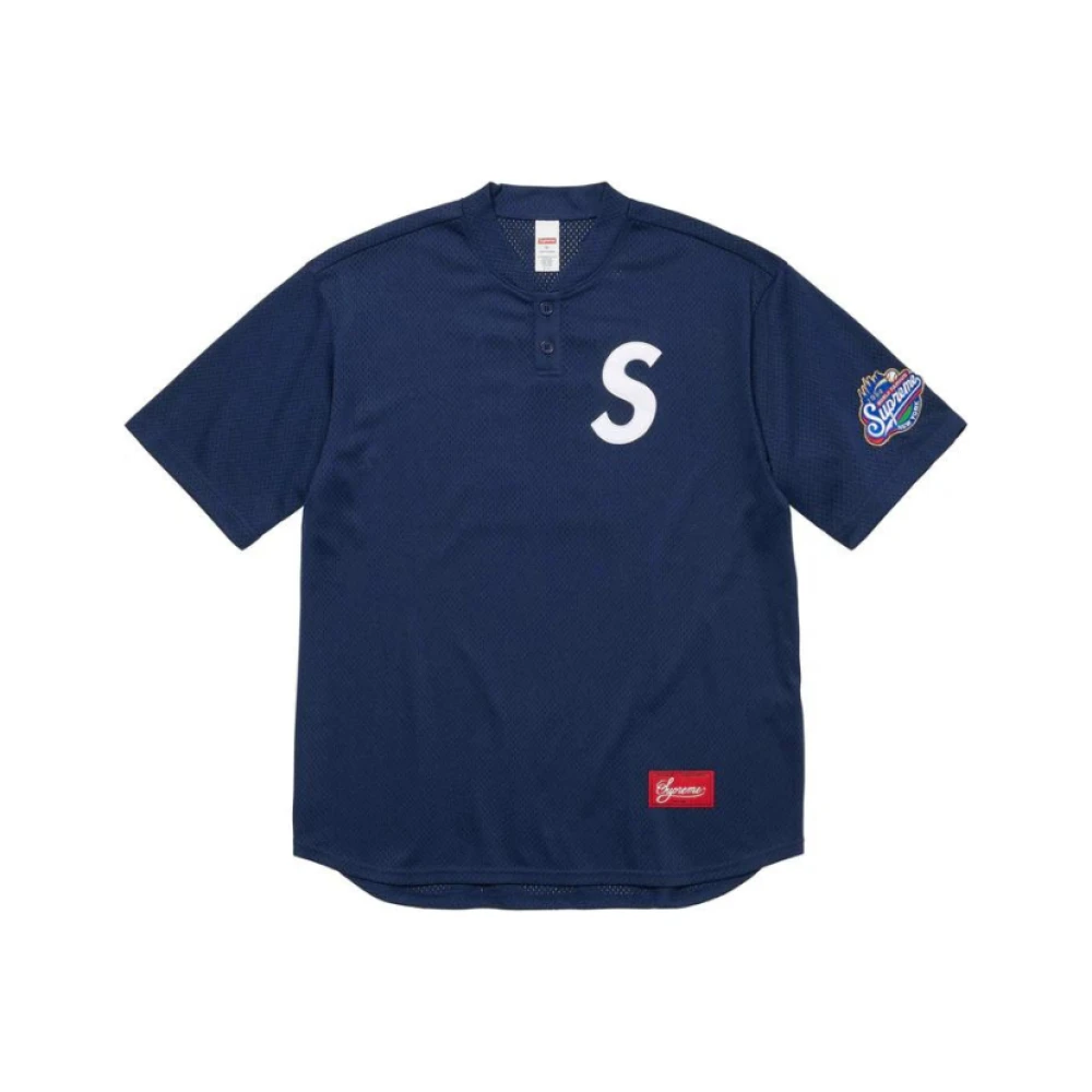 Supreme Blauw Logo Henley T-shirt Blue Heren