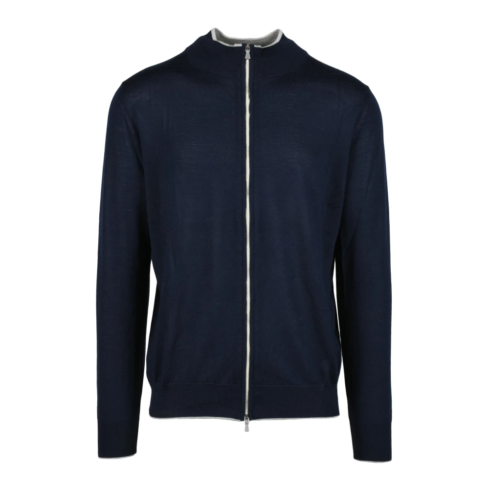 Eleventy Wol Zijde Gebreide Trui Blue Heren