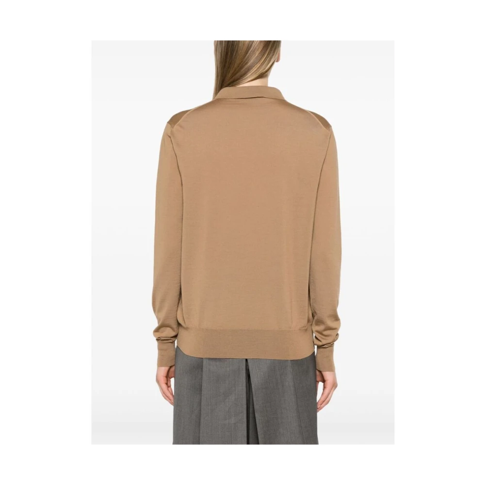 Jil Sander Bruine Wollen Gebreide Polosweater Beige Dames