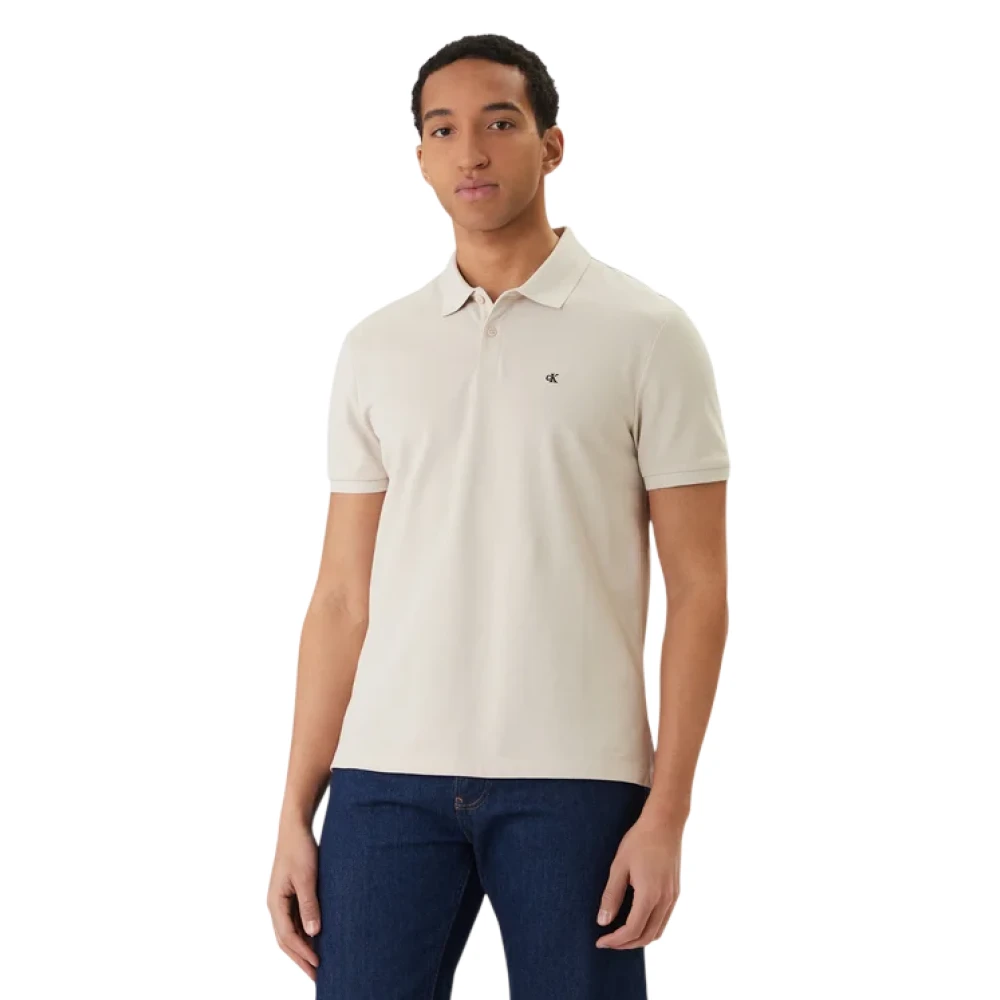 Calvin Klein Men's White (Oatmeal) ’S Short Sleeve Monogram Pique Cotton Polo Shirt - Image 6