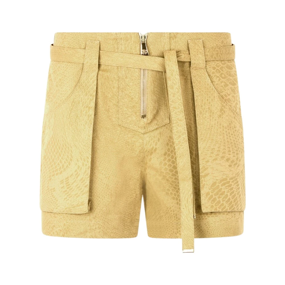 Roberto Cavalli , Short Shorts, Female, Brown, S, Python Print Belted Cotton Shorts