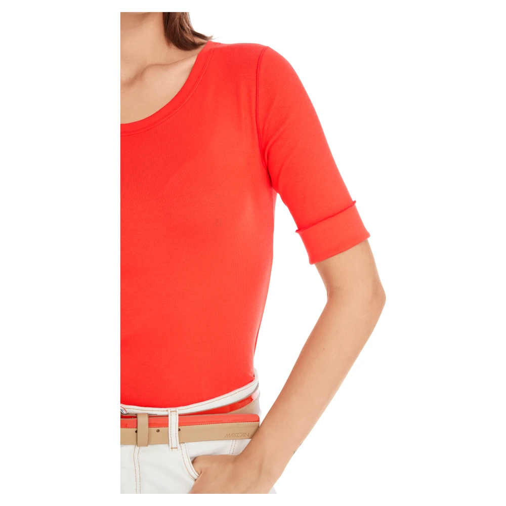 Marc Cain Stretch katoenen geribbeld longsleeve shirt Red Dames