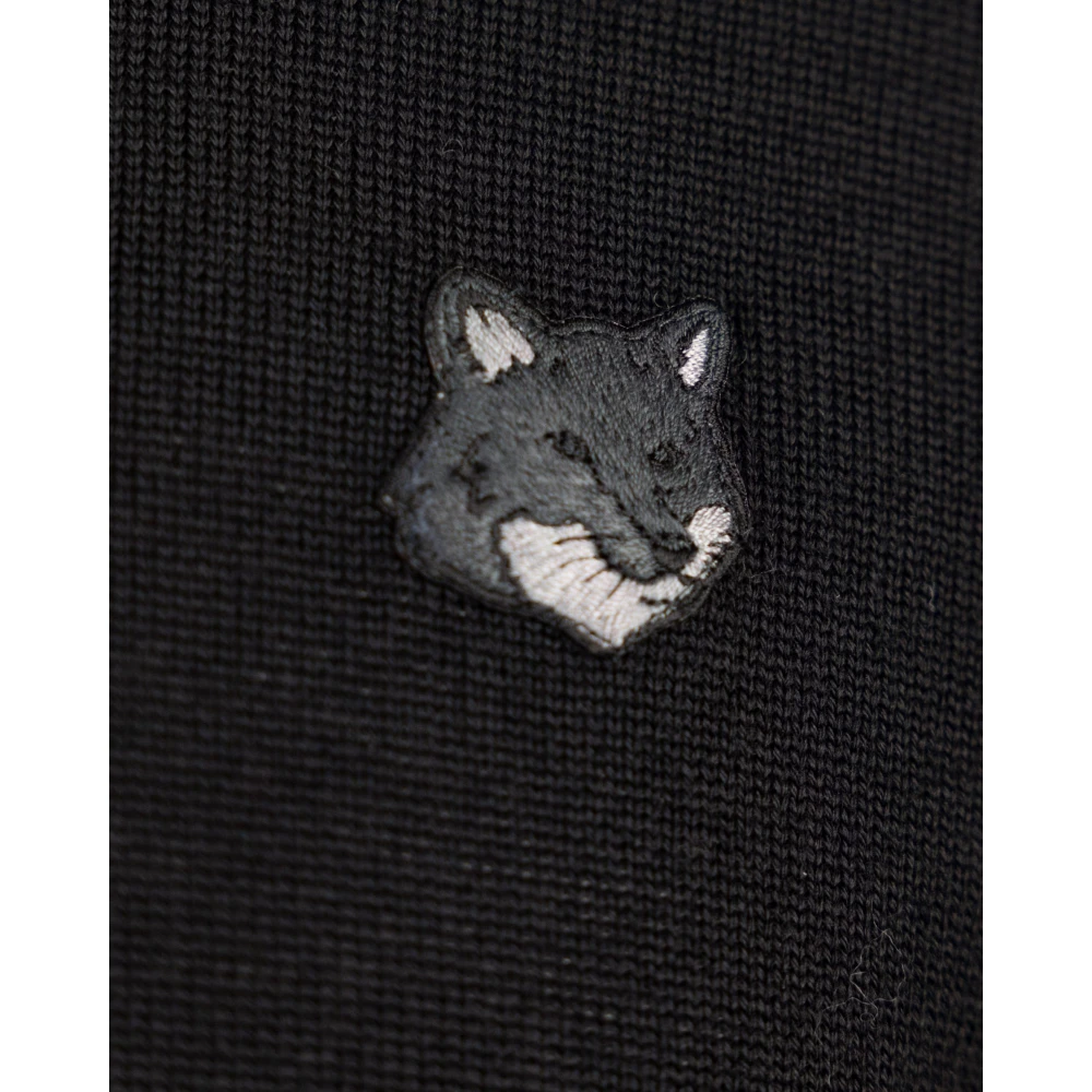 Maison Kitsuné Zwarte Merinowollen Trui Vos Patch Black Heren