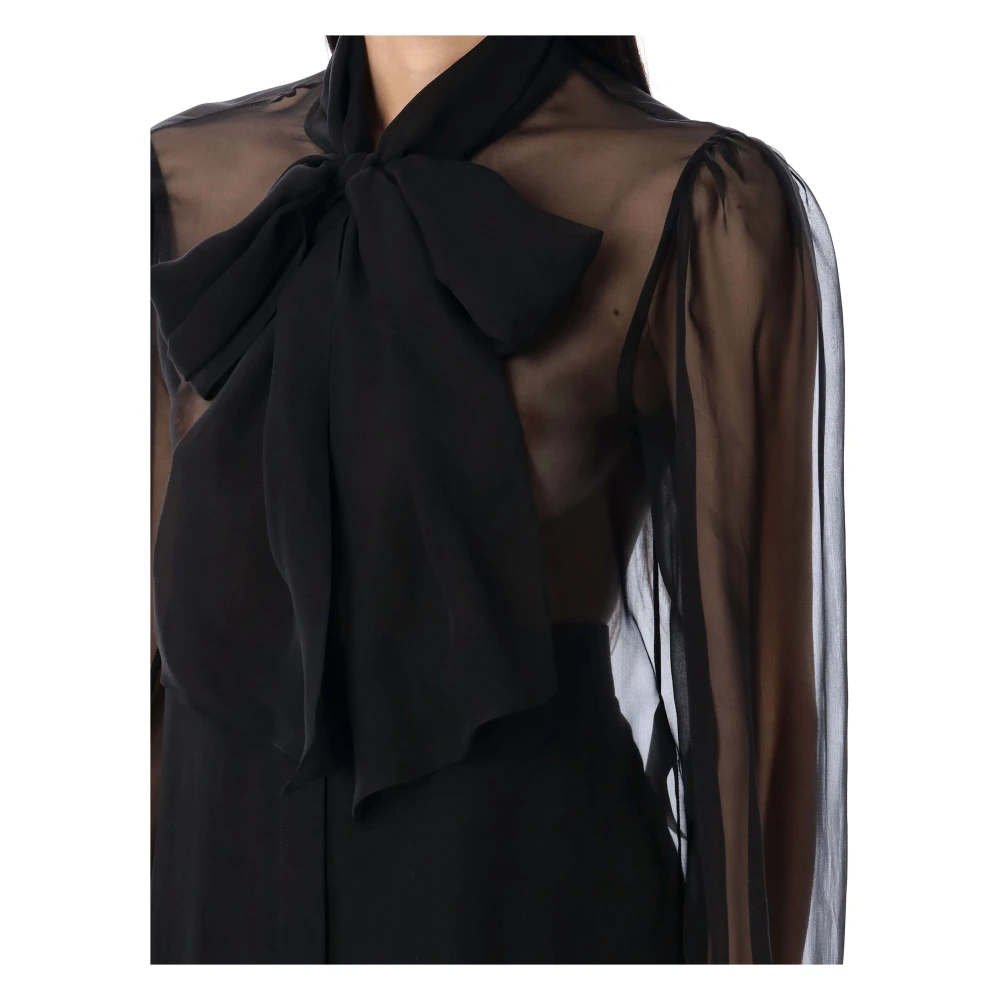 Saint Laurent Zwarte Zijden Lavallière-hals Shirt Black Dames