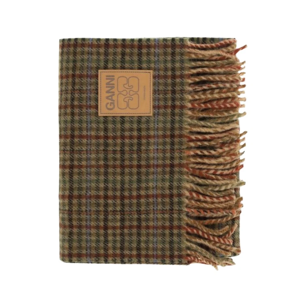 Ganni , Winter Scarves, Female, Brown, One Size, Multicolour Compact Wool Scarf - Image 5
