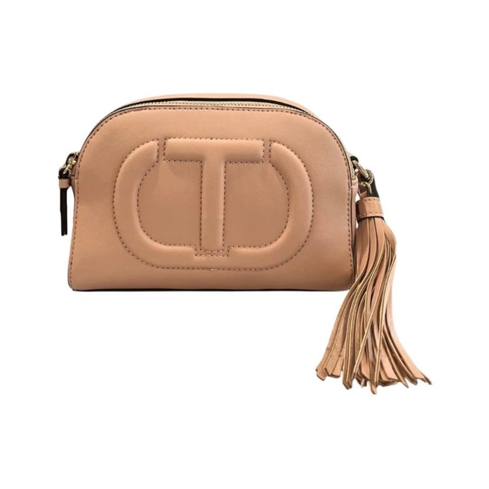 Twinset Women's Brown Cross Body Bags, One Size, Embossed Logo Leather Camera Bag