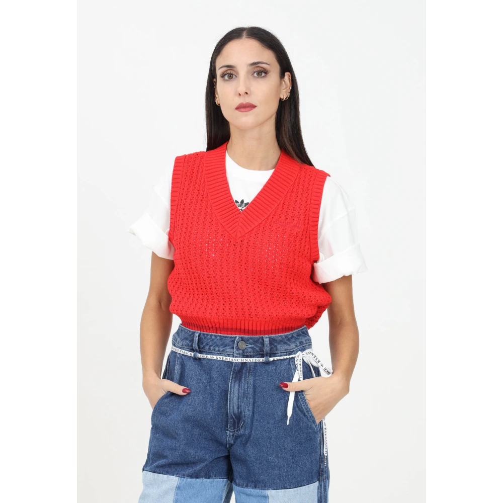 adidas Originals Vintage Gebreid Vest Sweater Red Dames