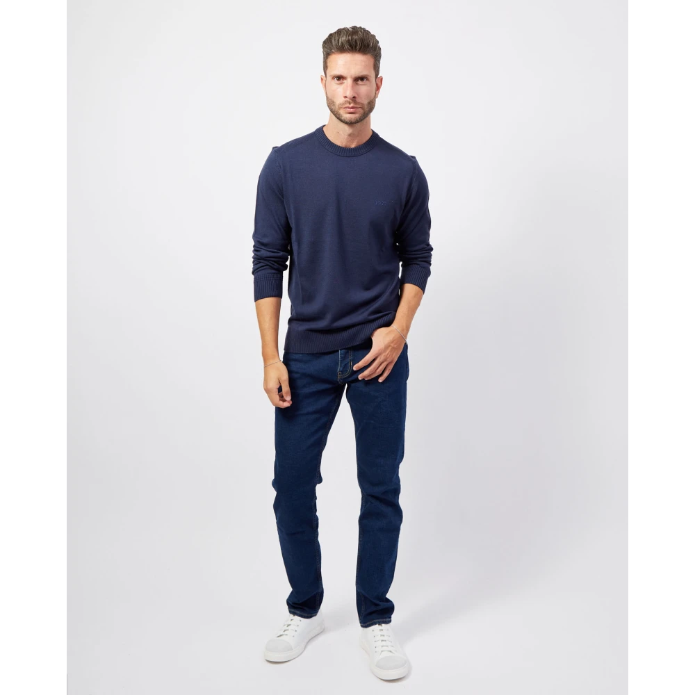 Boss Blauwe Katoenen Trui Straight Fit Blue Heren