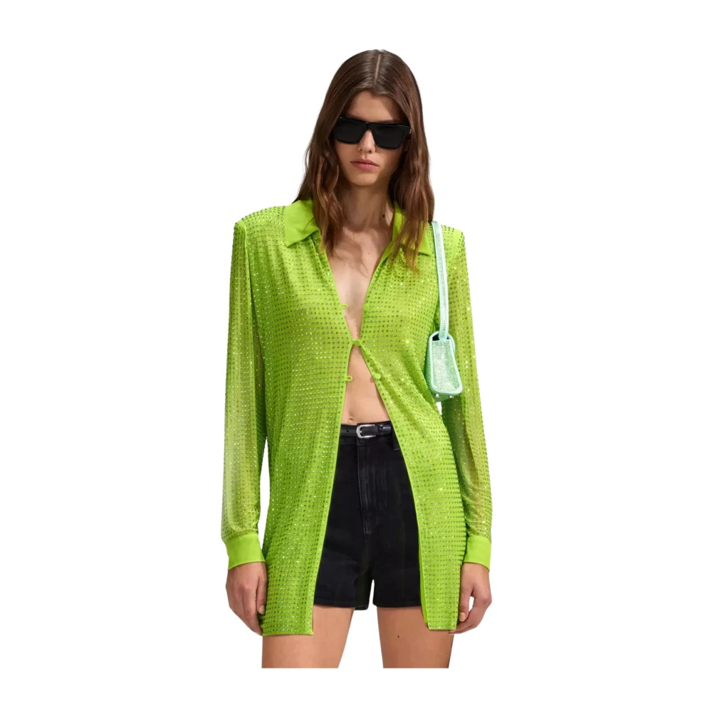 Self Portrait Groene Kristal Mesh Shirt Green Dames