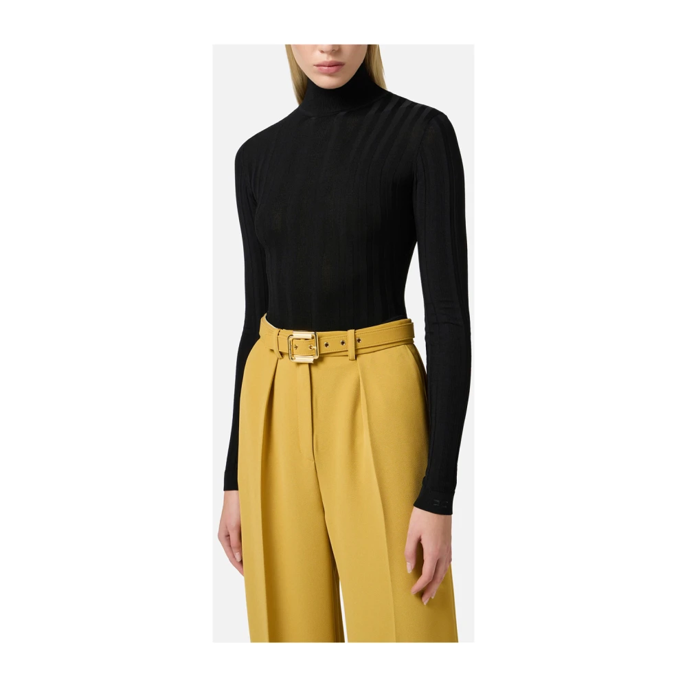 Elisabetta Franchi Zwarte Geribbelde Hoge Nek Body Top Black Dames