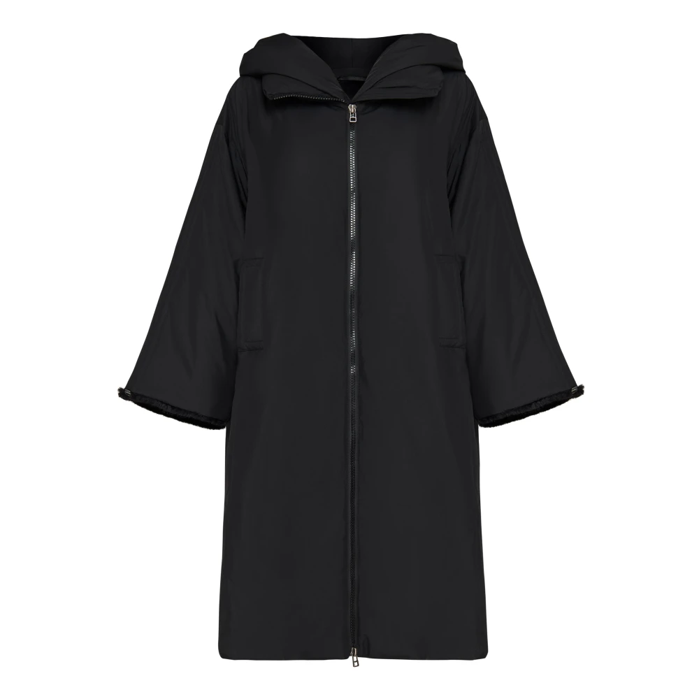 Cesare Gaspari Vrouw Zwart Jassen Dames, M, Polyester, Oversized Gewatteerde Parka Met Capuchon En Faux Fur Manchetten