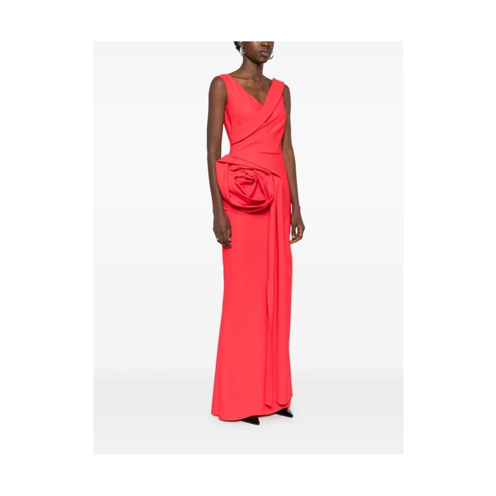 Chiara Boni Rode Bloemenjurk met Overlapping Hals Red Dames