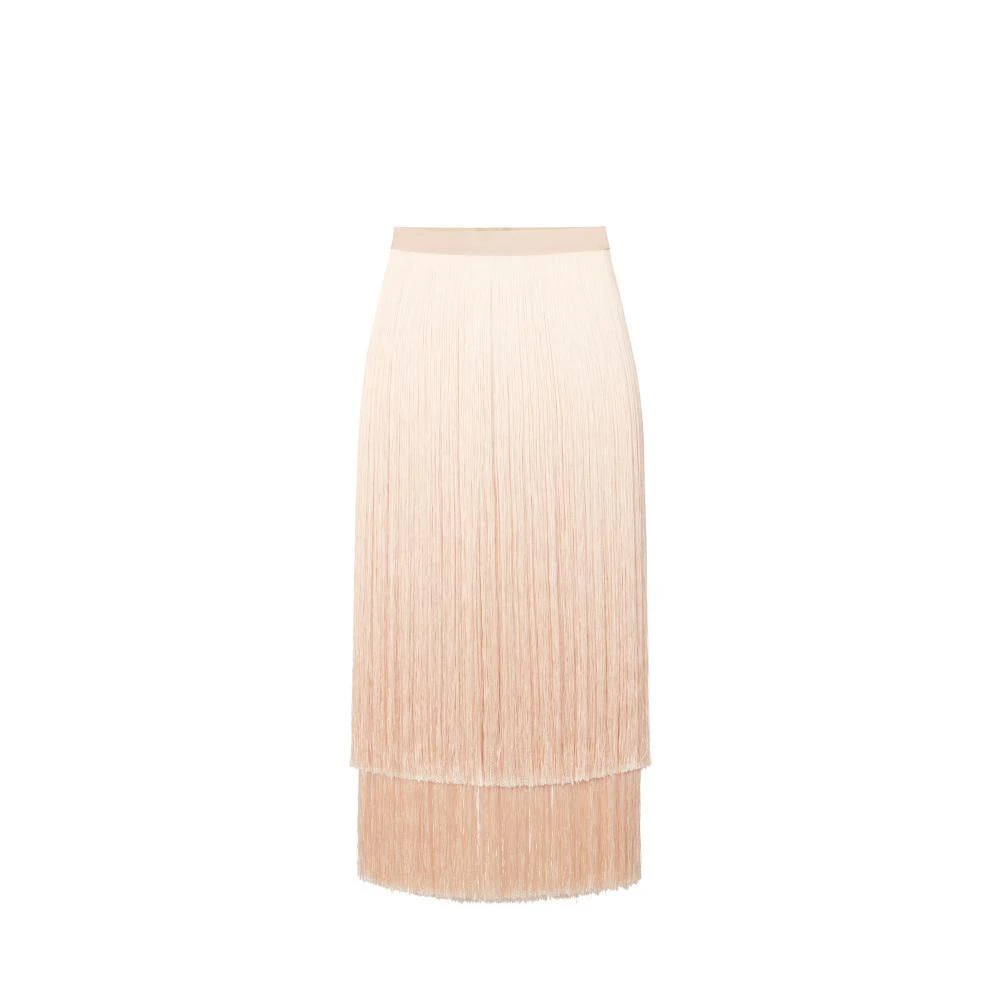Elisabetta Franchi Women's Beige Midi Skirts, S, Skirt With Fringes