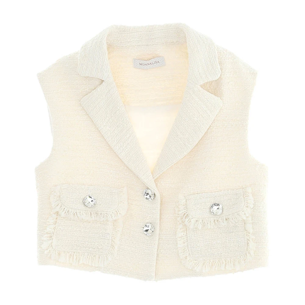 Monnalisa Girls White Waistcoats, 15 Y, Gilet In Bouclé