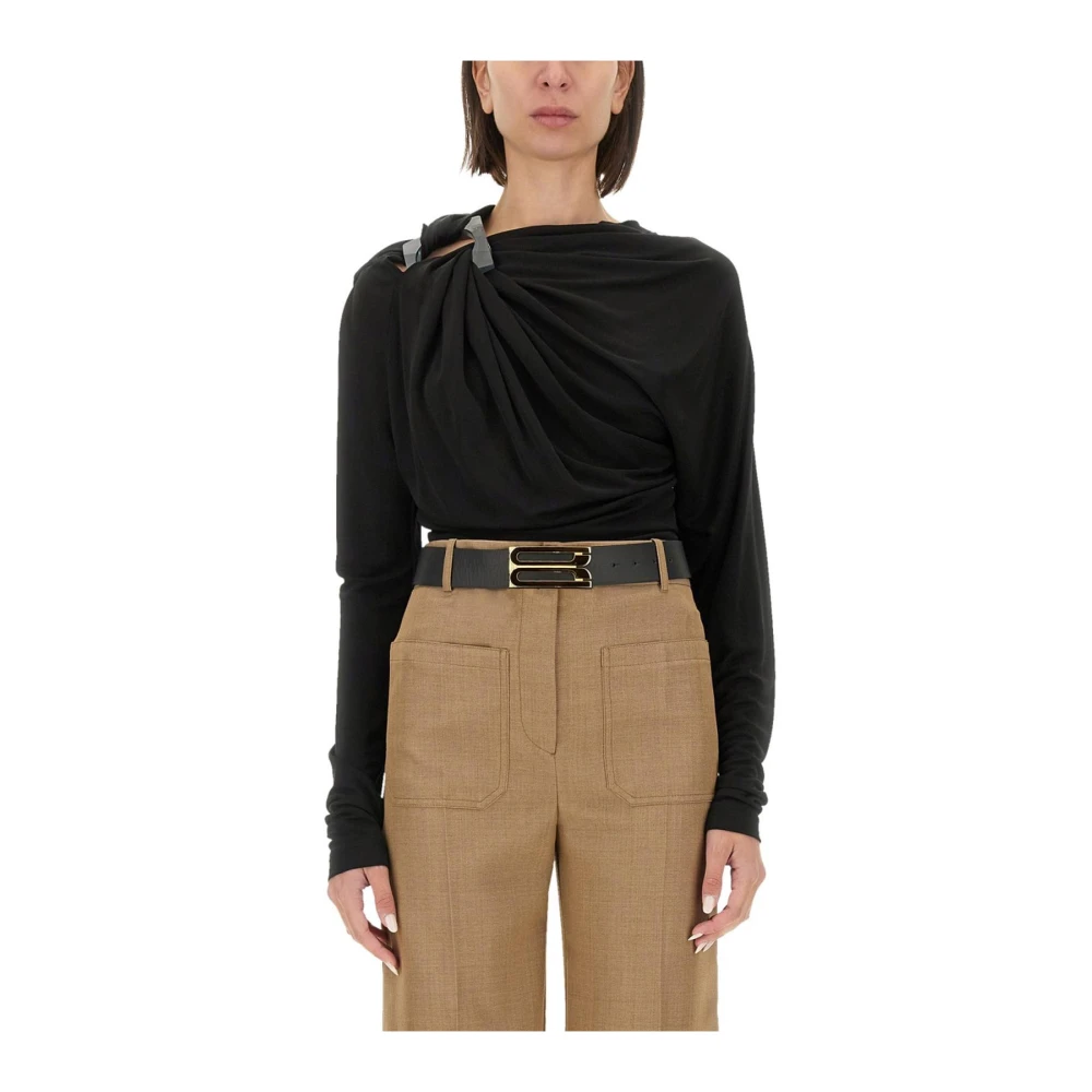 Victoria Beckham Women's Black Draped Detail Long Sleeve Top